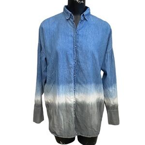 Davi & Dani Chambray Blue Gray Ombré Button Up Top Size Large